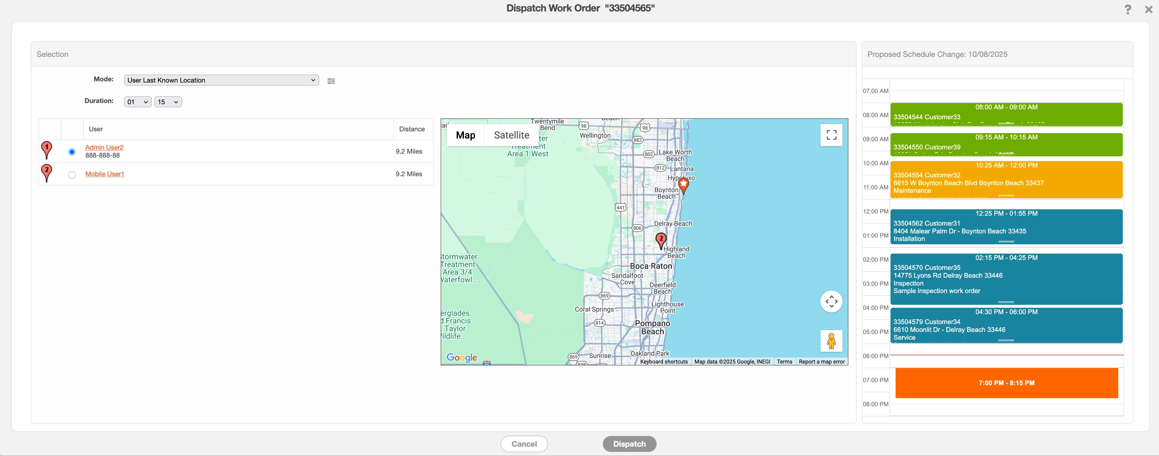 Dispatch in MobiWork based on proximity using the last know location from Motive